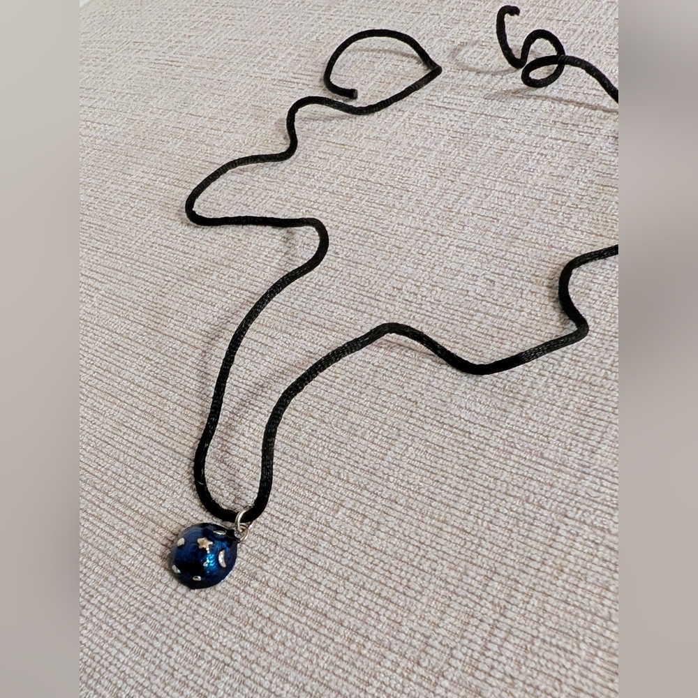 Blue & Silver Half Sphere Pendant Necklace